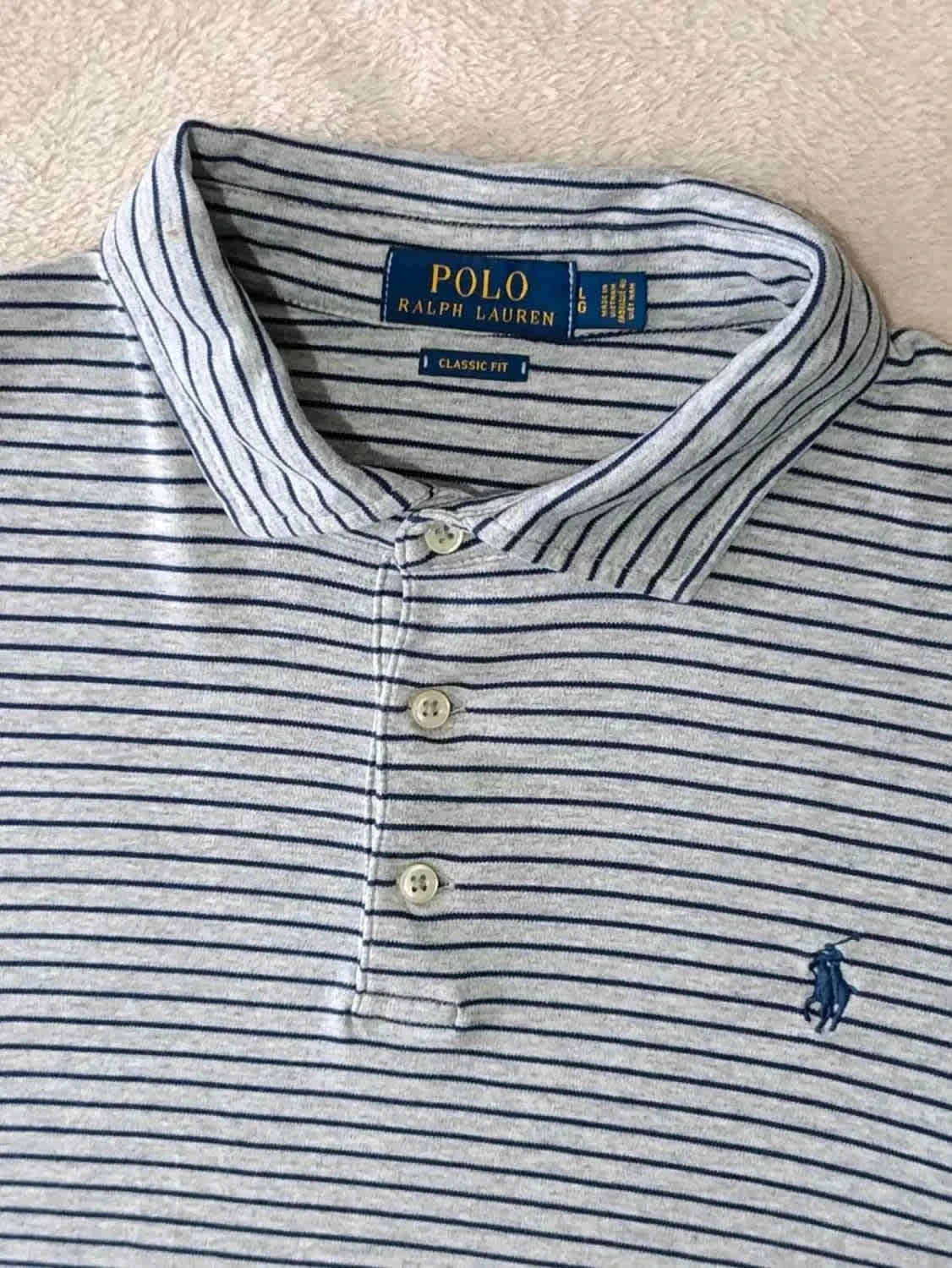 Polo Ralph Lauren gris rayures bleues Taille L – photo 4